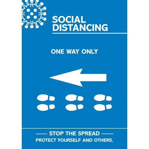 Seco Health & Safety Poster Social distancing - one way only left A4 Semi-Rigid Plastic Blue, White 42 x 59.5 cm