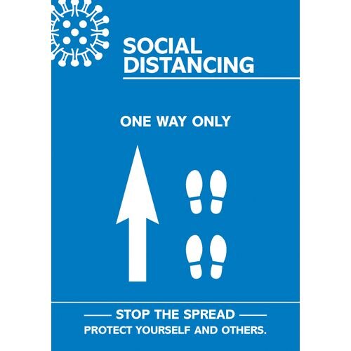 Seco Health & Safety Poster Social distancing - one way only straight A2 Semi-Rigid Plastic Blue, White 42 x 59.5 cm