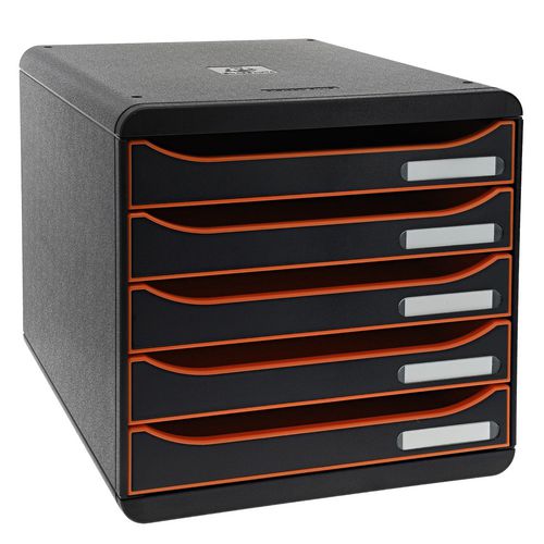 Exacompta Drawer Unit with 5 Drawers Big Box Plastic Black, Tangerine 27.8 x 34.7 x 27.1 cm