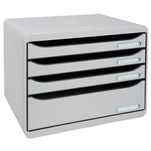 Exacompta Drawer Unit with 4 Drawers Big Box Plus Horizon Maxi Plastic Light Grey 35.5 x 27 x 27.1 cm