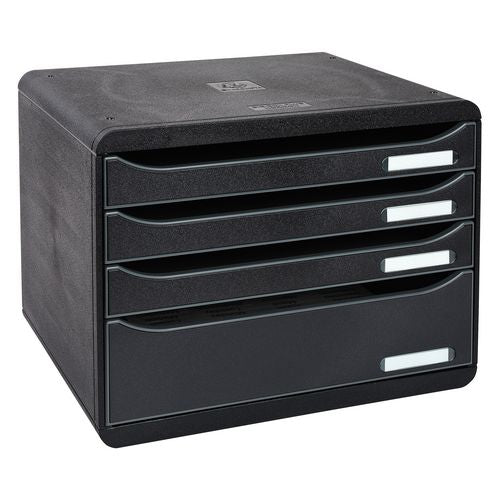 Exacompta Drawer Unit with 4 Drawers Big Box Plus Horizon Maxi Plastic Black 35.5 x 27 x 27.1 cm