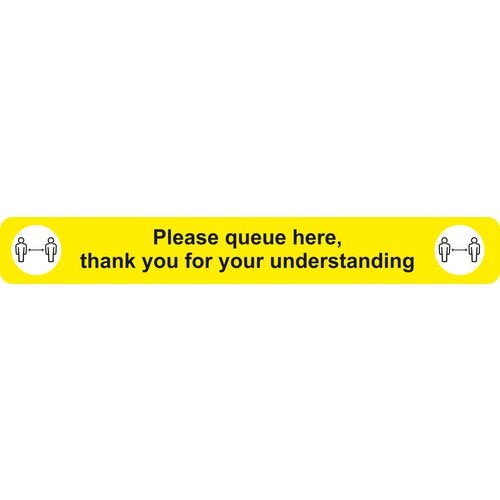 Seco Floor Sticker Please queue here Yellow Anti-Slip Laminate 60 x 8 cm