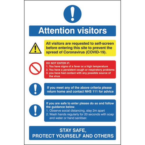 Seco Health & Safety Poster Attention visitors Self-Adhesive Vinyl 15 x 20 cm