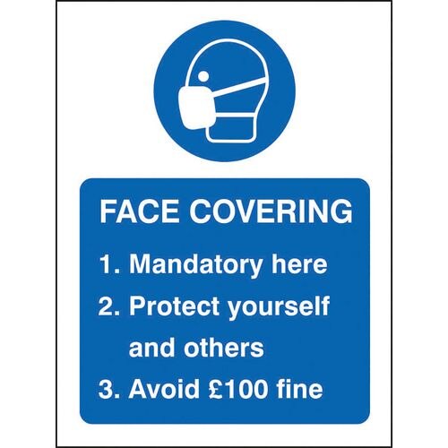 Seco Health and Safety Sign Face covering mandatory here Self-Adhesive Vinyl 15 x 20 cm