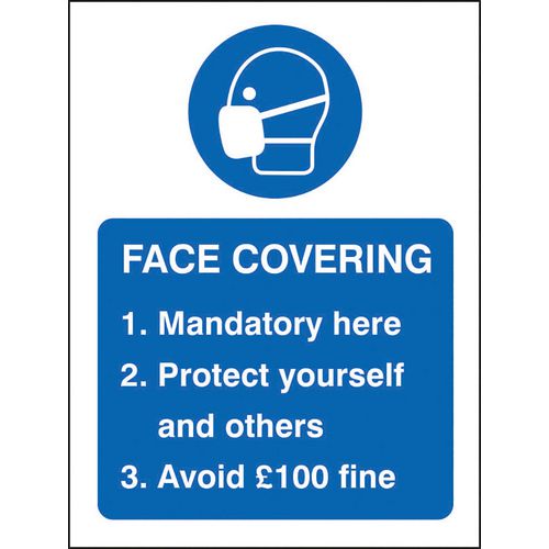 Seco Health and Safety Sign Face covering mandatory here Semi-Rigid Plastic 15 x 20 cm