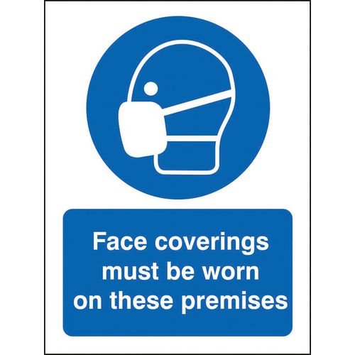 Seco Health and Safety Sign Face coverings must be worn on these premises Self-Adhesive Vinyl Blue, White 20 x 30 cm