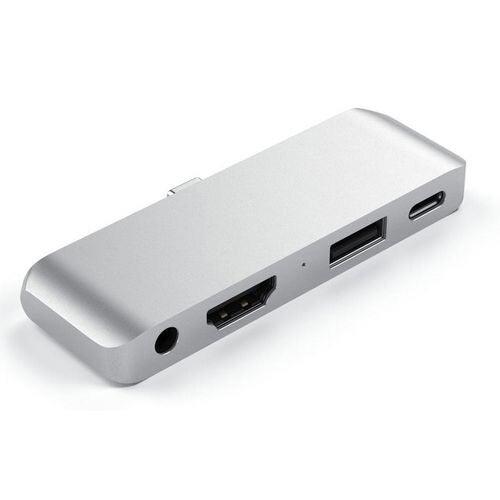 Satechi ST-TCMPHS USB-C Male to HDMI, USB 3.0, 3.5mm headphone jack Mobile Pro hub 3.25 inch Silver