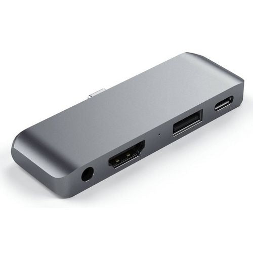 Satechi ST-TCMPHM USB-C Male to HDMI, USB 3.0, 3.5mm headphone jack Mobile Pro hub 3.25 inch Space Grey