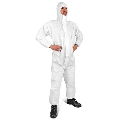 Click Once Protective Coverall With Hood Polyproylene, Polyethylene M White