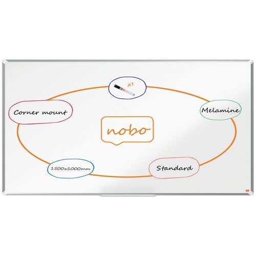 Nobo Premium Plus Whiteboard 1915170 Wall Mounted Non Magnetic Melamine 150 x 120 cm