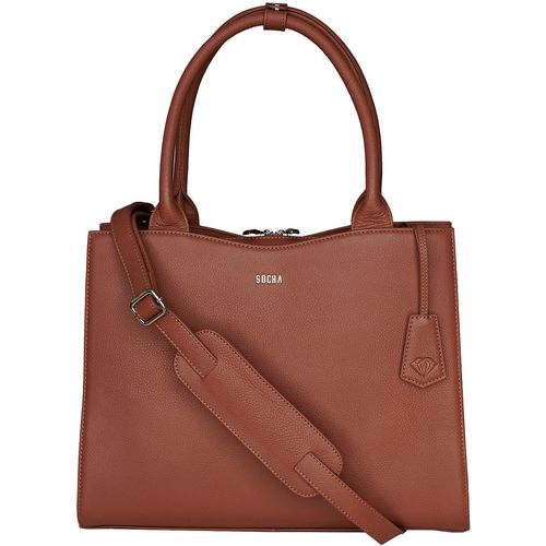 SOCHA Laptop Bag Diamond 14 Inch Leather Cognac 39 x 12 x 29 cm