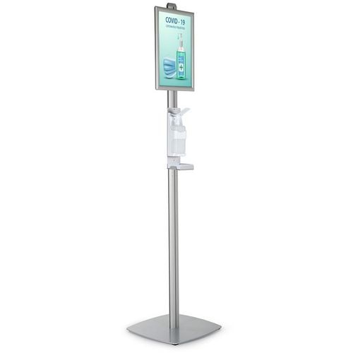 Stewart Superior Pump Hand Sanitiser Stand Adjustable Height 1L Silver Floor Stand Refillable Vol2