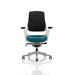 Dynamic Synchro Tilt Executive Chair Height Adjustable Arms Zure Black Back, Maringa Teal Seat, White Frame Without Headrest High Back