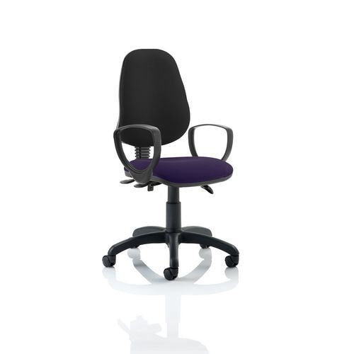 Dynamic Permanent Contact Backrest Task Operator Chair Loop Arms Eclipse Plus III Black Back, Tansy Purple Seat Without Headrest High Back