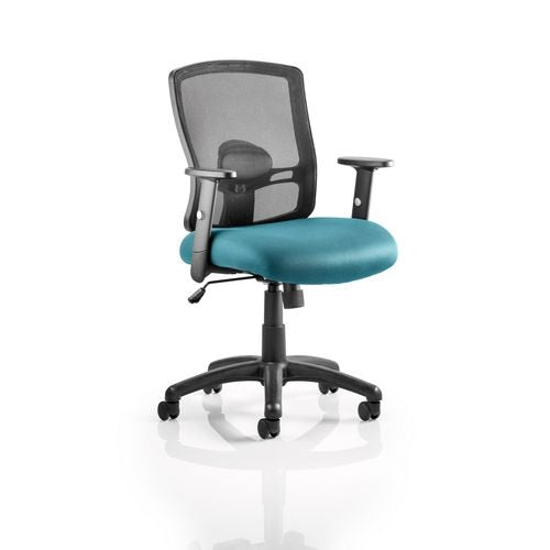 Dynamic Basic Tilt Task Operator Chair Height Adjustable Arms Portland Black Back, Maringa Teal Seat Without Headrest Medium Back