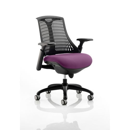 Dynamic Synchro Tilt Task Operator Chair Height Adjustable Arms Flex Black Back, Tansy Purple Seat, Black Frame Without Headrest High Back