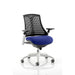 Dynamic Synchro Tilt Task Operator Chair Height Adjustable Arms Flex Black Back, Stevia Blue Seat, White Frame Without Headrest Medium Back