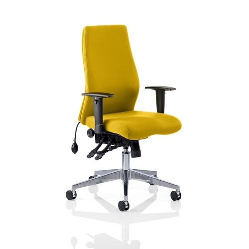 Dynamic Independent Seat & Back Posture Chair With Yellow Fabric Height Adjustable Arms Onyx Without Headrest High Back