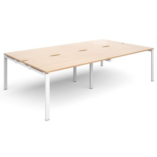 Dams International Rectangular Double Back to Back Desk with Beech Coloured Melamine Top and White Frame 4 Legs Adapt II 2800 x 1600 x 725mm