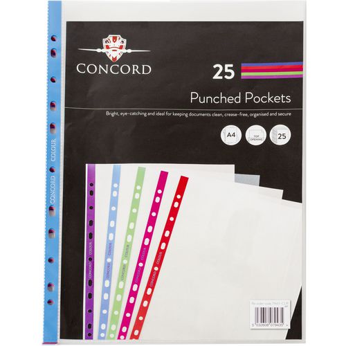 Concord Punched Pockets A4 Clear 55 Micron Pack of 25