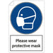 Trodat Health and Safety Sticker Please wear protective mask PVC 20 x 30 cm Pack of 3