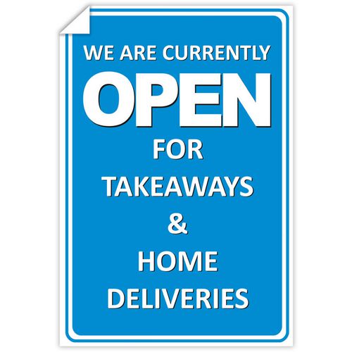 Trodat Window Sticker We are currently open for takeaways and home deliveries PVC 20 x 30 cm Pack of 3