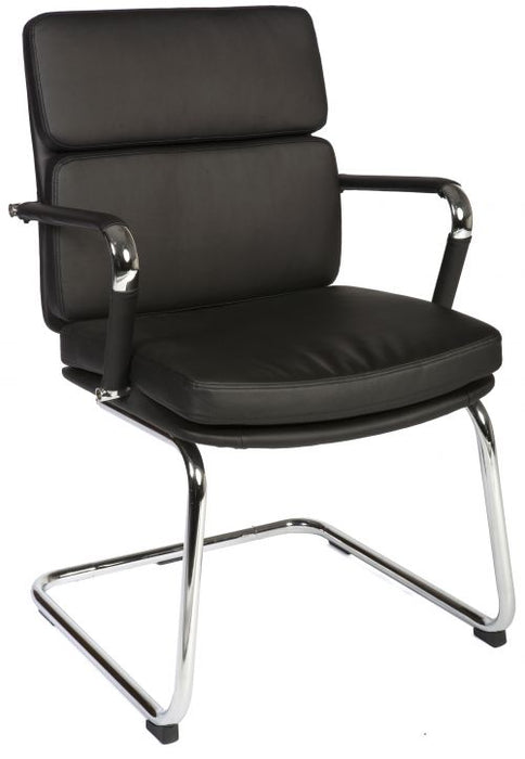 Deco Cantilever Retro Style Faux Leather Reception/Boardroom/Visitors Chair Black - 1101BLK