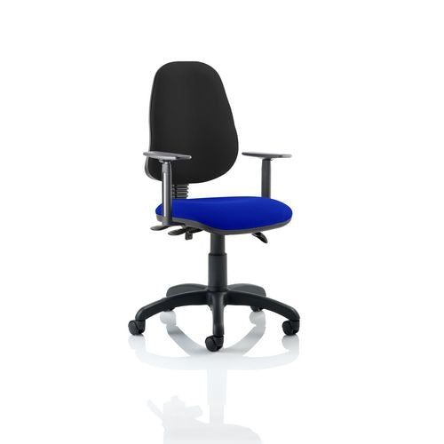 Dynamic Permanent Contact Backrest Task Operator Chair Height Adjustable Arms Eclipse Plus III Black Back, Stevia Blue Seat Without Headrest High Back