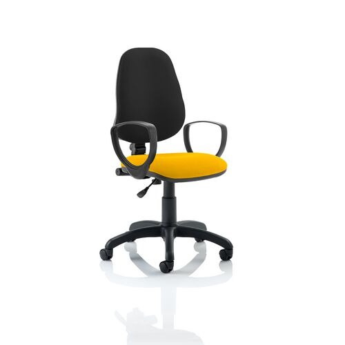 Dynamic Permanent Contact Backrest Task Operator Chair Loop Arms Eclipse I Black Back, Senna Yellow Seat Without Headrest High Back