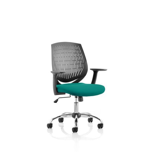 Dynamic Basic Tilt Task Operator Chair Fixed Arms Dura Black Back, Maringa Teal Seat Without Headrest Medium Back