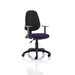 Dynamic Permanent Contact Backrest Task Operator Chair Height Adjustable Arms Eclipse I Black Back, Tansy Purple Seat High Back