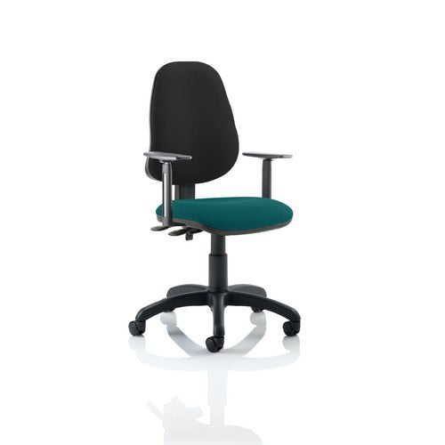 Dynamic Permanent Contact Backrest Task Operator Chair Height Adjustable Arms Eclipse Plus III Black Back, Maringa Teal Seat High Back