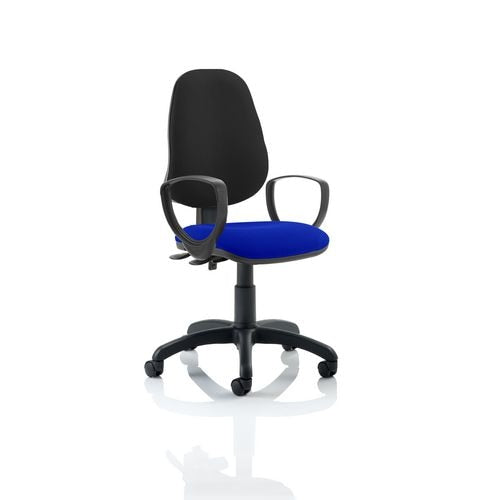 Dynamic Tilt & Lock Task Operator Chair Loop Arms Eclipse Plus II Black Back, Stevia Blue Seat High Back