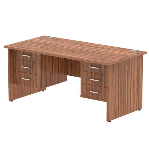 Dynamic Rectangular Office Desk Walnut MFC Panel End Leg Walnut Colour Frame Impulse 2 x 3 Drawer Fixed Ped 1600 x 800 x 730mm