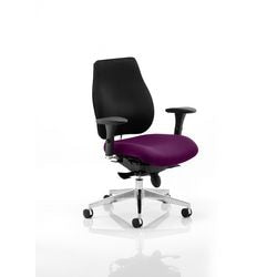 Dynamic Synchro Tilt Posture Chair Multi-Functional Arms Chiro Plus Tansy Purple Seat Optional Headrest High Back Black Fabric