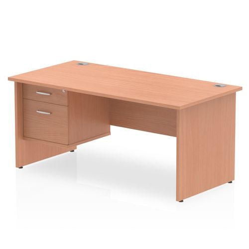 Dynamic Rectangular Office Desk Beech MFC Panel End Leg Beech Colour Frame Impulse 1 x 2 Drawer Fixed Ped 1600 x 800 x 730mm