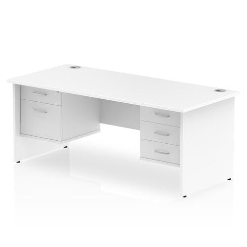 Dynamic Rectangular Office Desk White MFC Panel End Leg White Frame Impulse 1 x 2 Drawer 1 x 3 Drawer Fixed Ped 1800 x 800 x 730mm