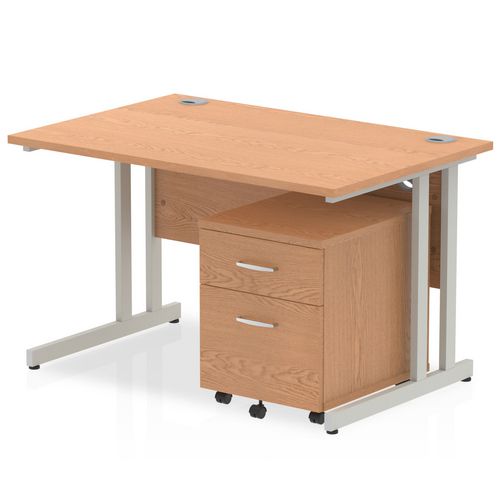 Dynamic Rectangular Straight Desk Oak MFC Cantilever Leg Silver Frame Impulse 1 x 2 Drawer Mobile Pedestal Bundle 1200 x 800 x 730mm