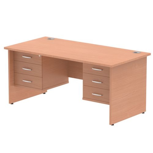 Dynamic Rectangular Office Desk Beech MFC Panel End Leg Beech Colour Frame Impulse 2 x 3 Drawer Fixed Ped 1600 x 800 x 730mm