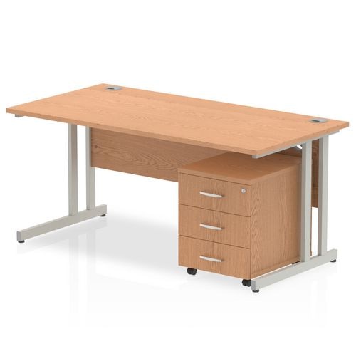 Dynamic Rectangular Straight Desk Oak MFC Cantilever Leg Silver Frame Impulse 1 x 3 Drawer Mobile Pedestal 1200 x 800 x 730mm