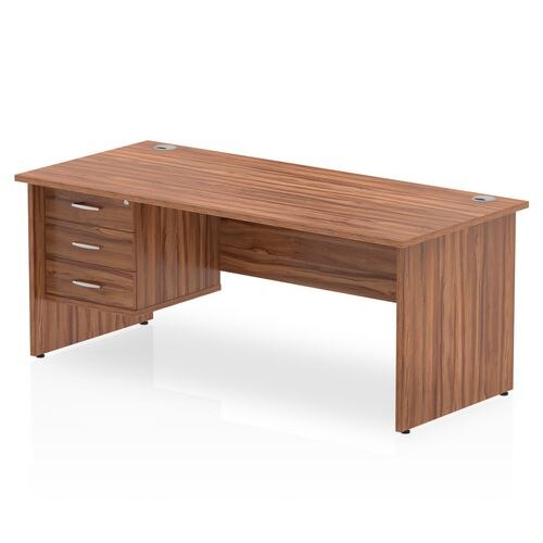 Dynamic Rectangular Office Desk Walnut MFC Panel End Leg Walnut Colour Frame Impulse 1 x 3 Drawer Fixed Ped 1800 x 800 x 730mm