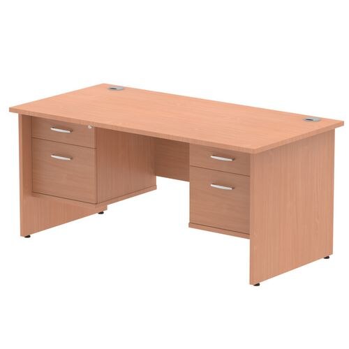 Dynamic Rectangular Office Desk Beech MFC Panel End Leg Beech Colour Frame Impulse 2 x 2 Drawer Fixed Ped 1600 x 800 x 730mm