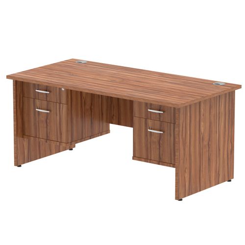 Dynamic Rectangular Office Desk Walnut MFC Panel End Leg Walnut Colour Frame Impulse 2 x 2 Drawer Fixed Ped 1600 x 800 x 730mm