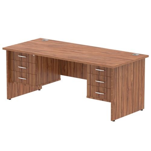 Dynamic Rectangular Office Desk Walnut MFC Panel End Leg Walnut Colour Frame Impulse 2 x 3 Drawer Fixed Ped 1800 x 800 x 730mm