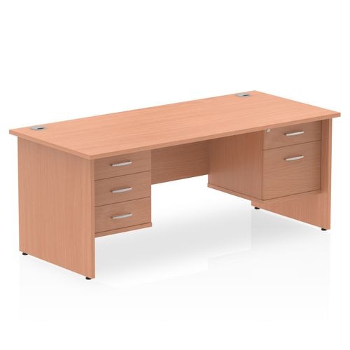 Dynamic Rectangular Office Desk Beech MFC Panel End Leg Beech Colour Frame 1 x 2 Drawer 1 x 3 Drawer Fixed Ped 1600 x 800 x 730mm