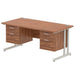 Dynamic Rectangular Office Desk Walnut MFC Cantilever Leg Silver Frame Impulse 2 x 2 Drawer Fixed Ped 1600 x 800 x 730mm