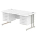 Dynamic Rectangular Office Desk White MFC Cantilever Leg Silver Frame Impulse 2 x 3 Drawer Fixed Ped 1600 x 800 x 730mm