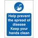 Stewart Superior Health and Safety Sign Help prevent the spread of disease, keep your hands clean Vinyl Blue, White 20 x 15 cm