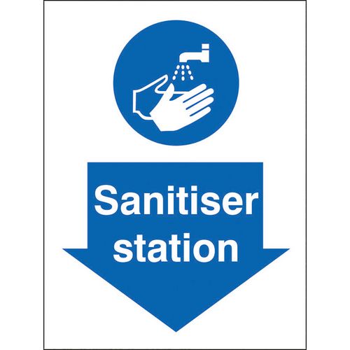 Stewart Superior Health and Safety Sign Sanitiser Station Vinyl Blue, White 20 x 15 cm