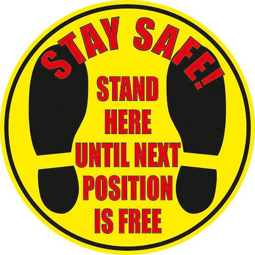 Stewart Superior Floor Sign Stay safe - stand here until the next position is free Vinyl 30 x 30 cm Pack of 2